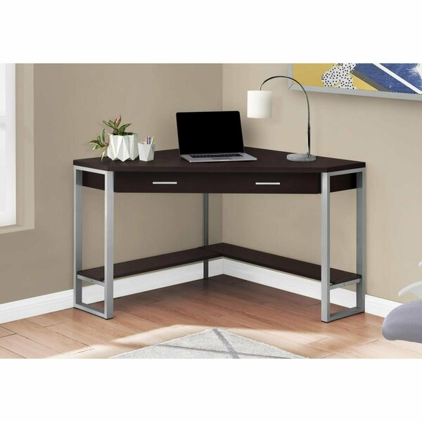 Daphnes Dinnette 42 in. Cappuccino Corner & Silver Metal Computer Desk DA3076391